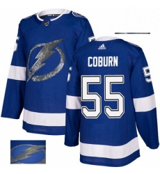 Mens Adidas Tampa Bay Lightning 55 Braydon Coburn Authentic Royal Blue Fashion Gold NHL Jersey 