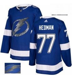 Mens Adidas Tampa Bay Lightning 77 Victor Hedman Authentic Royal Blue Fashion Gold NHL Jersey 