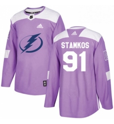 Mens Adidas Tampa Bay Lightning 91 Steven Stamkos Authentic Purple Fights Cancer Practice NHL Jersey 