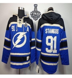 Tampa Bay Lightning #91 Steven Stamkos Royal Blue Sawyer Hooded Sweatshirt 2015 Stanley Cup Stitched Youth NHL Jersey