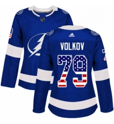 Womens Adidas Tampa Bay Lightning 79 Alexander Volkov Authentic Blue USA Flag Fashion NHL Jersey 