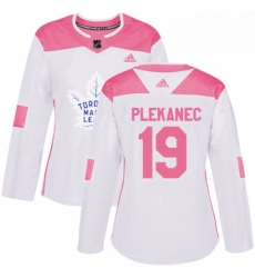 Womens Adidas Toronto Maple Leafs 19 Tomas Plekanec Authentic White Pink Fashion NHL Jerse