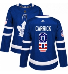 Womens Adidas Toronto Maple Leafs 8 Connor Carrick Authentic Royal Blue USA Flag Fashion NHL Jersey 