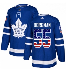 Youth Adidas Toronto Maple Leafs 55 Andreas Borgman Authentic Royal Blue USA Flag Fashion NHL Jersey 