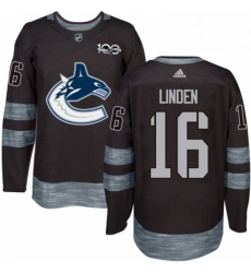 Mens Adidas Vancouver Canucks 16 Trevor Linden Premier Black 1917 2017 100th Anniversary NHL Jersey 