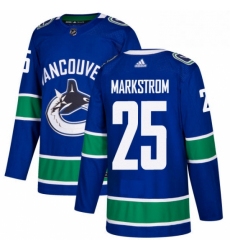 Mens Adidas Vancouver Canucks 25 Jacob Markstrom Premier Blue Home NHL Jersey 