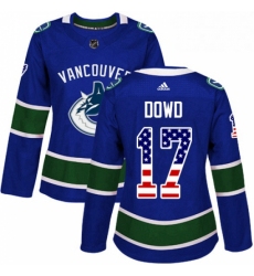 Womens Adidas Vancouver Canucks 17 Nic Dowd Authentic Blue USA Flag Fashion NHL Jersey 