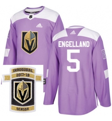 Adidas Golden Knights #5 Deryk Engelland Purple Authentic Fights Cancer Stitched NHL Inaugural Season Patch Jersey