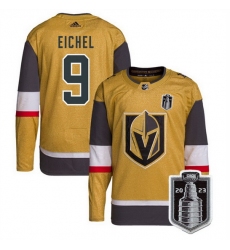 Men Vegas Golden Knights 9 Jack Eichel Gold 2023 Stanley Cup Final Stitched Jersey