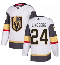 Mens Adidas Vegas Golden Knights 24 Oscar Lindberg Authentic White Away NHL Jersey 