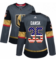 Womens Adidas Vegas Golden Knights 35 Oscar Dansk Authentic Gray USA Flag Fashion NHL Jersey 