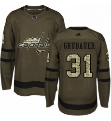 Mens Adidas Washington Capitals 31 Philipp Grubauer Authentic Green Salute to Service NHL Jersey 