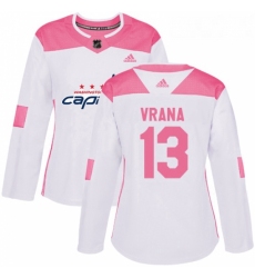 Womens Adidas Washington Capitals 13 Jakub Vrana Authentic WhitePink Fashion NHL Jersey 