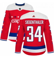 Womens Adidas Washington Capitals 34 Jonas Siegenthaler Authentic Red Alternate NHL Jersey 