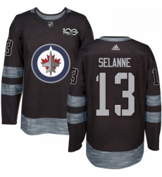 Mens Adidas Winnipeg Jets 13 Teemu Selanne Premier Black 1917 2017 100th Anniversary NHL Jersey 