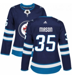 Womens Adidas Winnipeg Jets 35 Steve Mason Authentic Navy Blue Home NHL Jersey 