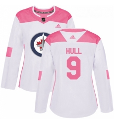 Womens Adidas Winnipeg Jets 9 Bobby Hull Authentic WhitePink Fashion NHL Jersey 