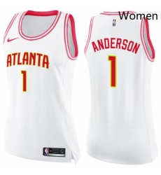 Womens Nike Atlanta Hawks 1 Justin Anderson Swingman White Pink Fashion NBA Jersey 