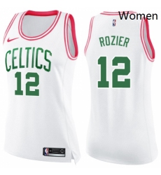 Womens Nike Boston Celtics 12 Terry Rozier Swingman WhitePink Fashion NBA Jersey 