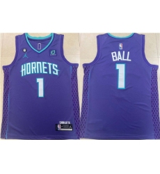 Men Charlotte Hornets 1 LaMelo Ball Purple Stitched Basketball Jersey