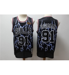 Bulls 91 Dennis Rodman Black Hardwood Classics Lightning Limited Edition Jersey