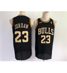 Men Chicago Bulls 23 Jordan Black gold Throwback 2021 NBA Jersey