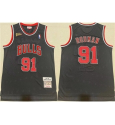 Men Chicago Bulls 91 Dennis Rodman 1997 98 Black Throwback Stitched Jersey