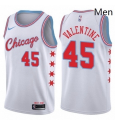 Mens Nike Chicago Bulls 45 Denzel Valentine Authentic White NBA Jersey City Edition