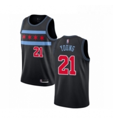 Womens Chicago Bulls 21 Thaddeus Young Swingman Black Basketball Jersey City Edition 