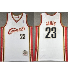 Men Cleveland Cavaliers 23 LeBron James White 2003 04 Throwback Stitched Jersey