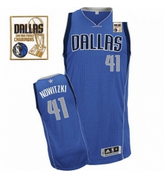 Mens Adidas Dallas Mavericks 41 Dirk Nowitzki Authentic Royal Blue Road Champions Patch NBA Jersey