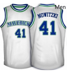 Mens Adidas Dallas Mavericks 41 Dirk Nowitzki Swingman White Throwback NBA Jersey