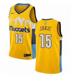 Mens Nike Denver Nuggets 15 Nikola Jokic Swingman Gold Alternate NBA Jersey Statement Edition