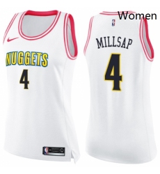 Womens Nike Denver Nuggets 4 Paul Millsap Swingman WhitePink Fashion NBA Jersey 