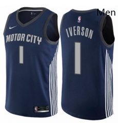 Mens Nike Detroit Pistons 1 Allen Iverson Authentic Navy Blue NBA Jersey City Edition