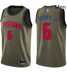 Mens Nike Detroit Pistons 6 Bruce Brown Jr Swingman Green Salute to Service NBA Jersey 