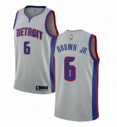 Mens Nike Detroit Pistons 6 Bruce Brown Jr Swingman Silver NBA Jersey Statement Edition 