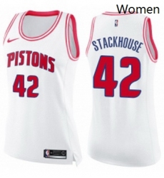 Womens Nike Detroit Pistons 42 Jerry Stackhouse Swingman WhitePink Fashion NBA Jersey