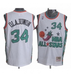 Mens Mitchell and Ness Houston Rockets 34 Hakeem Olajuwon Swingman White 1996 All Star Throwback NBA Jersey