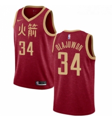 Womens Nike Houston Rockets 34 Hakeem Olajuwon Swingman Red NBA Jersey 2018 19 City Edition