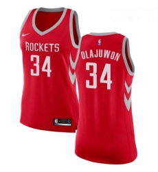 Womens Nike Houston Rockets 34 Hakeem Olajuwon Swingman Red Road NBA Jersey Icon Edition