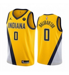 Men Indiana Pacers 0 Tyrese Haliburton Yellow Statement Edition Stitched Basketball Jersey