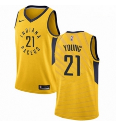 Mens Nike Indiana Pacers 21 Thaddeus Young Swingman Gold NBA Jersey Statement Edition