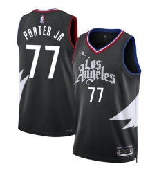 Men Los Angeles Clippers 77 Kevin Porter Jr Black Statement Edition Stitched Jersey