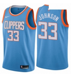 Mens Nike Los Angeles Clippers 33 Wesley Johnson Authentic Blue NBA Jersey City Edition