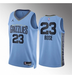 Men Memphis Grizzlies 23 Derrick Rose Blue Statement Edition With NO 6 Patch Stitched Basketball Jersey