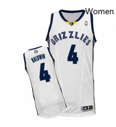 Womens Adidas Memphis Grizzlies 4 Wade Baldwin Authentic White Home NBA Jersey 