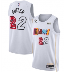 Men Miami Heat 22 Jimmy Butler White 2022 23 City Edition With NO 6 Patch Stitched Jersey