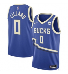 Men Milwaukee Bucks 0 Damian Lillard Royal 2024 25 City Edition Stitched Basketball Jersey