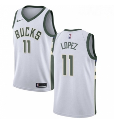 Mens Nike Milwaukee Bucks 11 Brook Lopez Swingman White NBA Jersey Association Edition 